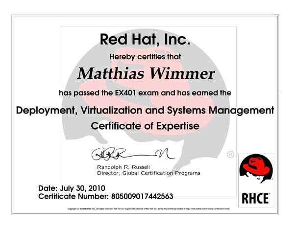Zertifikat RedHat EX401