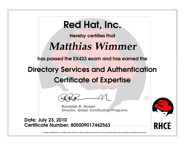 Zertifikat RedHat EX423