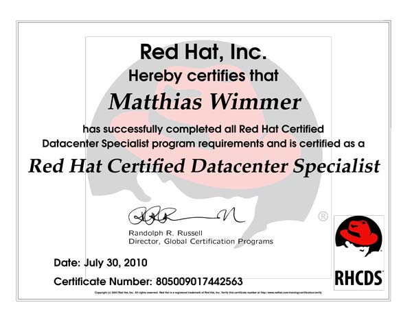 Zertifikat RedHat RHDCS