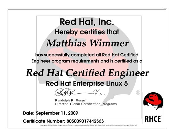 Zertifikat RedHat RHCE